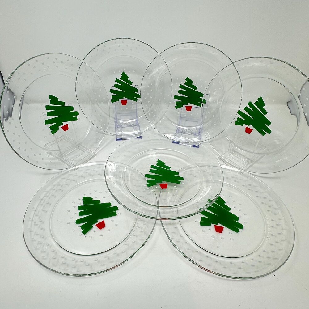 1988 Arcoroc France Christmas Tree Confetti 8” Salad Dessert Plates